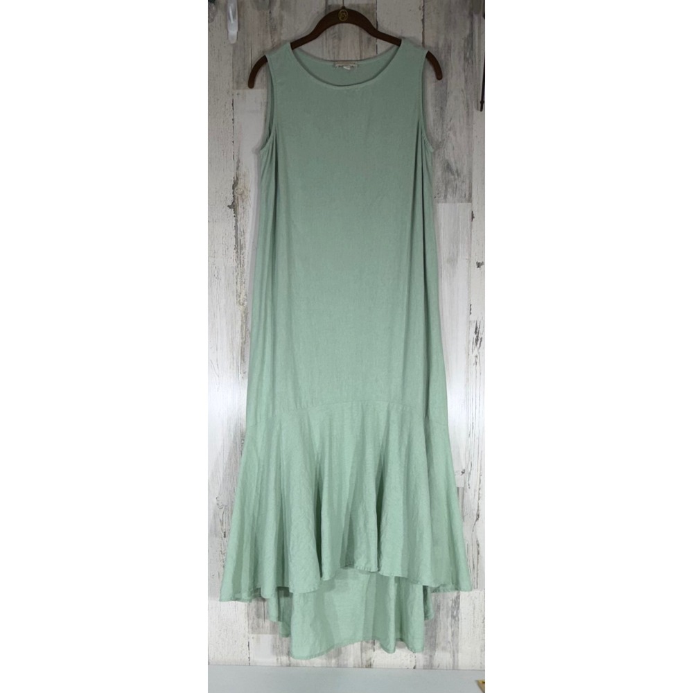 Cynthia Rowley Maxi Dress XS Mint Green Linen Blend Sleeveless High Low Hem